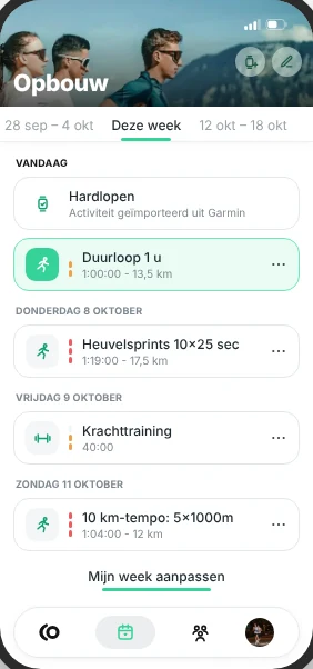 Weekschema in de app RunMotion Coach