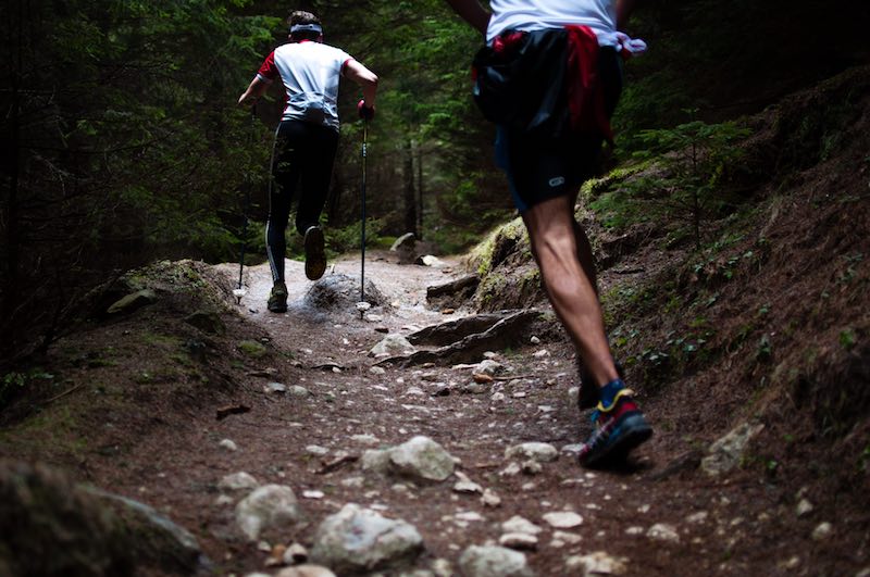 Running with sticks on trail