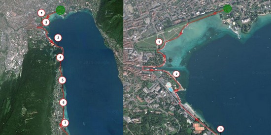 Hardloper langs de oever van het Meer van Annecy, met zicht op de mooiste hardlooproutes.