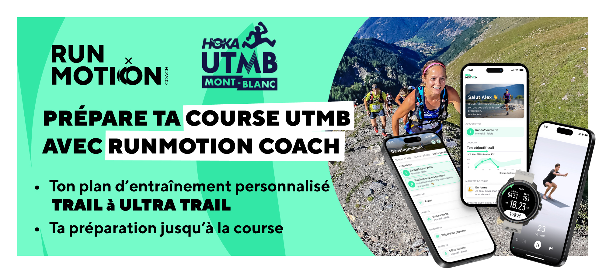 Trailrunner traint in de bergen met een UTMB Mont-Blanc trainingsplan voor optimale voorbereiding.